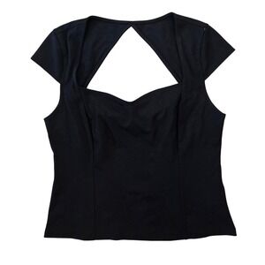 Maeve Black Top Cutout Square Neck Short Sleeve Womens‎ Medium